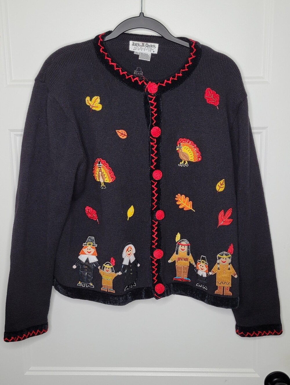 Rare Vintage Jack B Quick black knit Thanksgiving cardigan Size XL